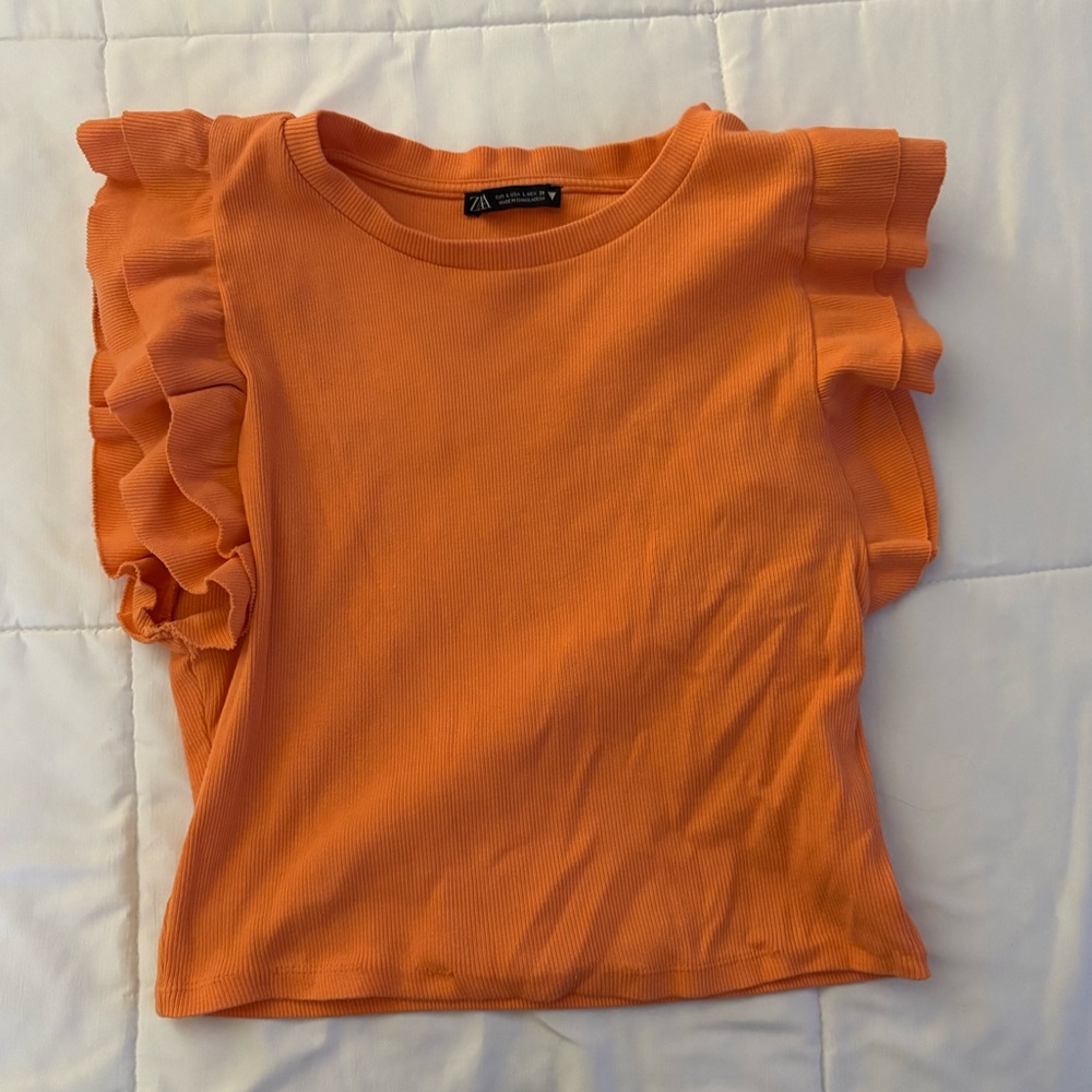 Zara cropped ruffle sleeve top